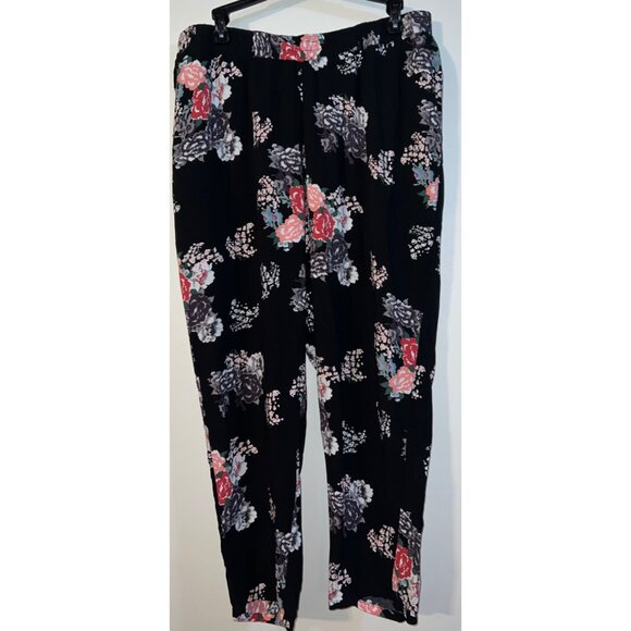 ellos Pants - Ellos Women’s Floral Print Pants Size L 18/20 Black/Red